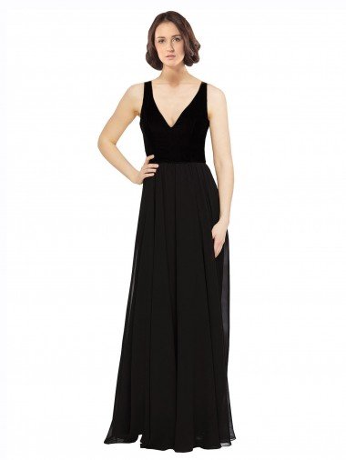 Stretch Velvet and Chiffon Bridesmaids Dress with V-Neckline Bristol