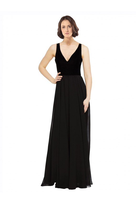 Stretch Velvet and Chiffon Bridesmaids Dress with V-Neckline Bristol