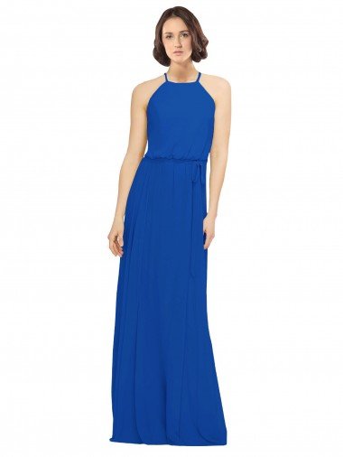 Long Jewel Neckline Chiffon Bridesmaids Dress wit Chiffon Tie Sash Bristol