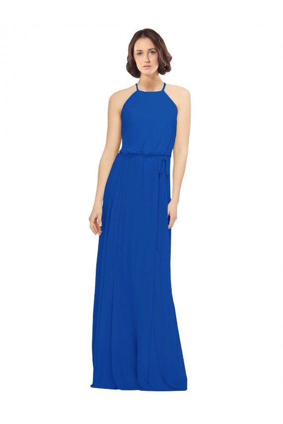 Long Jewel Neckline Chiffon Bridesmaids Dress wit Chiffon Tie Sash Bristol