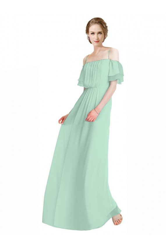 Spaghetti Straps Long Chiffon Off-The-Shoulder Bridesmaid Dress with Double Flounce Sleeves Bristol