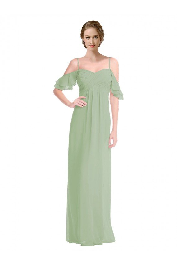 Long Chiffon Off-The-Shoulder Bridesmaid Dress with Double Flounce Sleeves Bristol