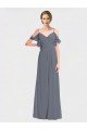 Long Chiffon Spaghetti Strap V-Neck Bridesmaid Dress with Off-The-Shoulder Flutter Sleeves Bristol