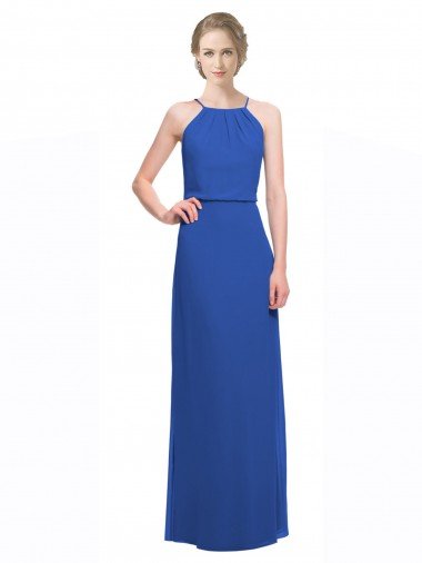 Long Chiffon Spaghetti Strap Bridesmaid Dress with Blouson Top Bristol