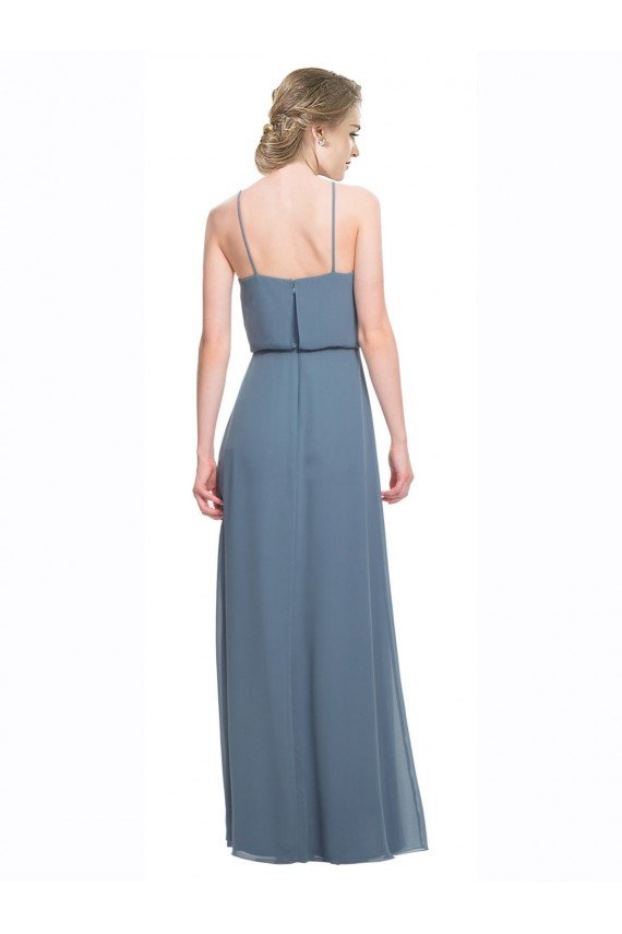Long Chiffon Spaghetti Strap Bridesmaid Dress with Blouson Top Bristol
