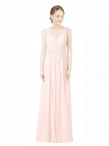 Long Chiffon Sleeveless Bridesmaid Dress with Sheer Illusion Top and V-Back Bristol
