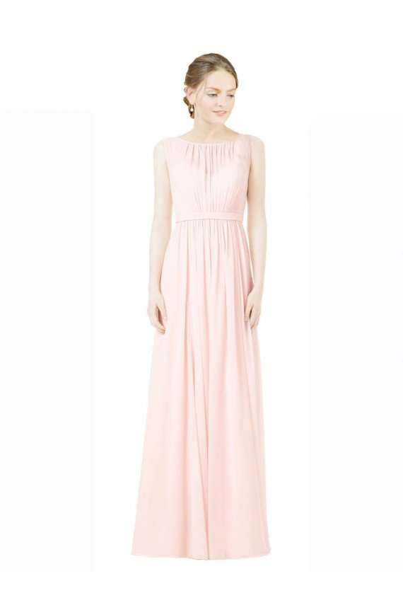 Long Chiffon Sleeveless Bridesmaid Dress with Sheer Illusion Top and V-Back Bristol