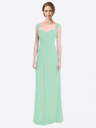 Long Chiffon Bridesmaid Dress with a Sweetheart Neckline and Pleated Shoulder Straps Bristol