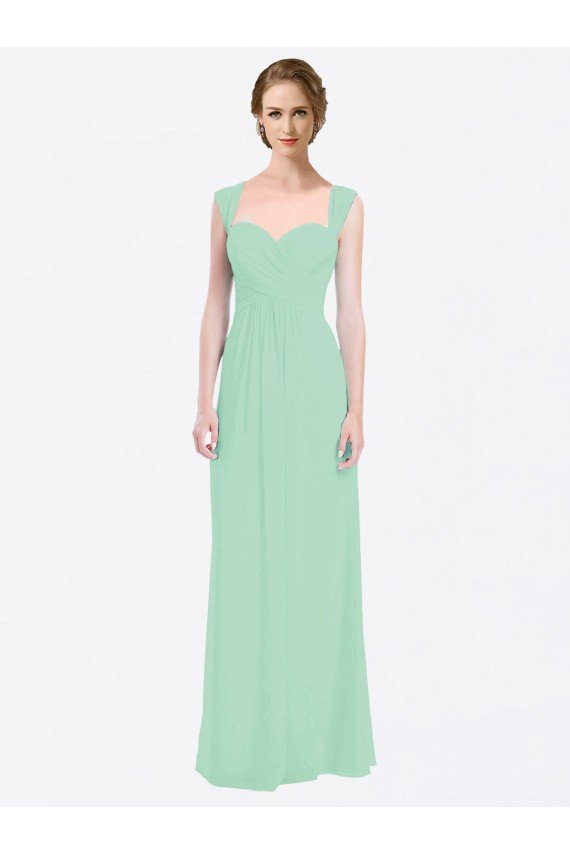 Long Chiffon Bridesmaid Dress with a Sweetheart Neckline and Pleated Shoulder Straps Bristol