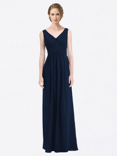 Long Chiffon V-Neck Sleeveless Bridesmaid Dress with Criss-Cross Pleated Bodice Bristol