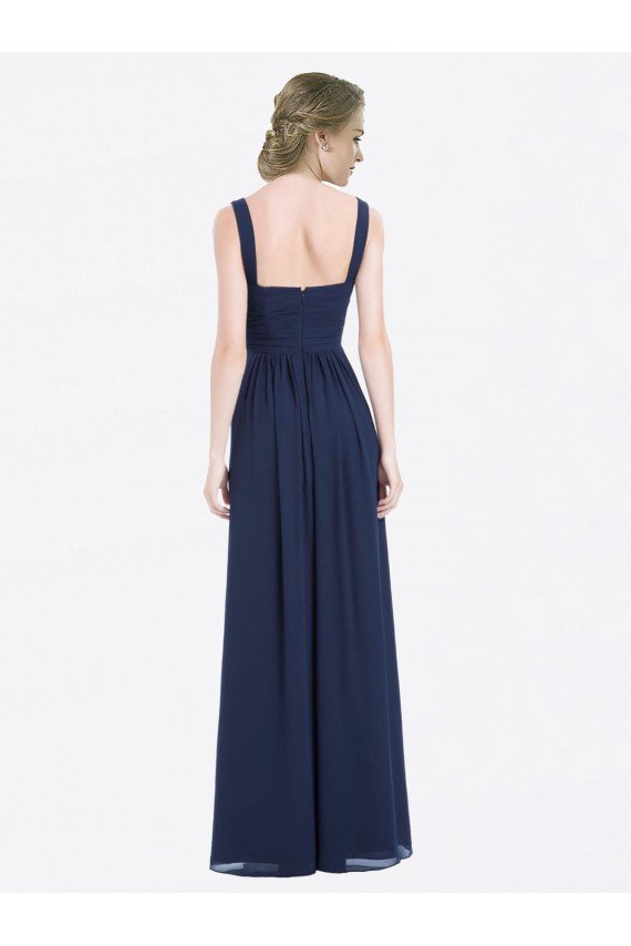 Long Chiffon V-Neck Sleeveless Bridesmaid Dress with Criss-Cross Pleated Bodice Bristol