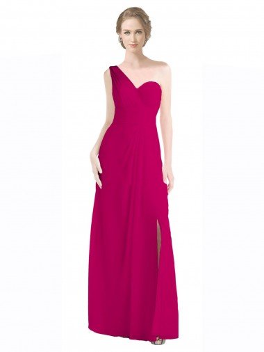 Full Length Chiffon Bridesmaid Dress with One Wide Shoulder Strap Bristol