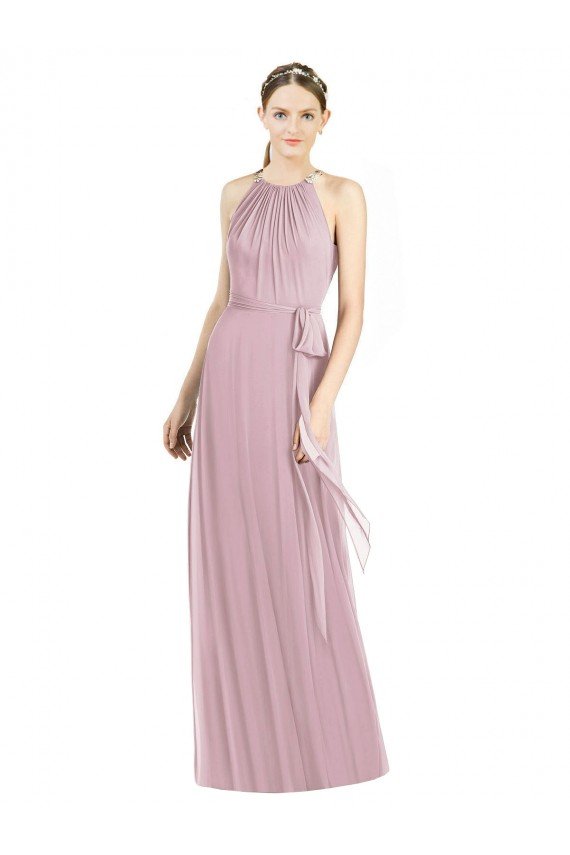 Shirred Halter Neck Long Chiffon Bridesmaid Dress Bristol