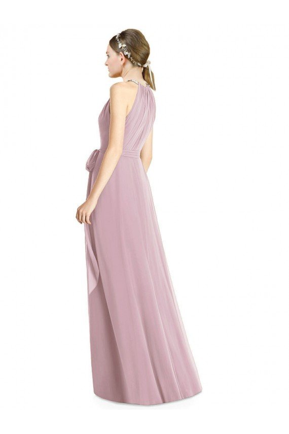 Shirred Halter Neck Long Chiffon Bridesmaid Dress Bristol