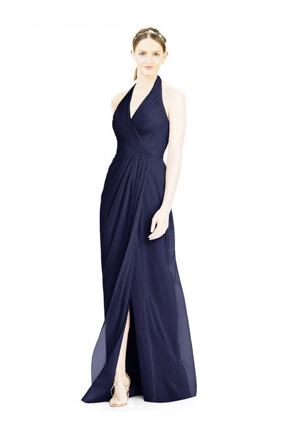 V-Neck Halter Chiffon Bridesmaid Dress with Side Front Slit Bristol