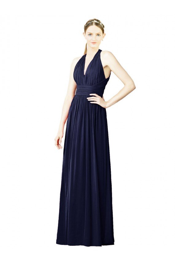 V-Neck Halter Long Open Back Chiffon Bridesmaid Dress Bristol