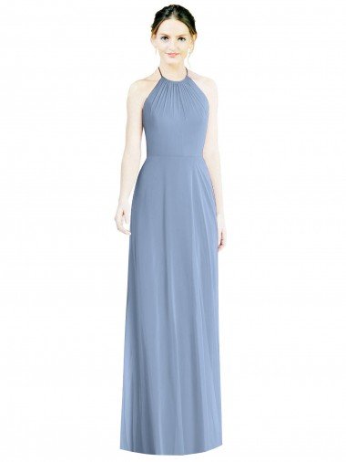 Halter Neck Tie Back Long Chiffon Bridesmaid Dress Bristol
