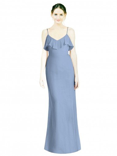 Deep Open Back Long Chiffon V-Neck Bridesmaid Dress Bristol
