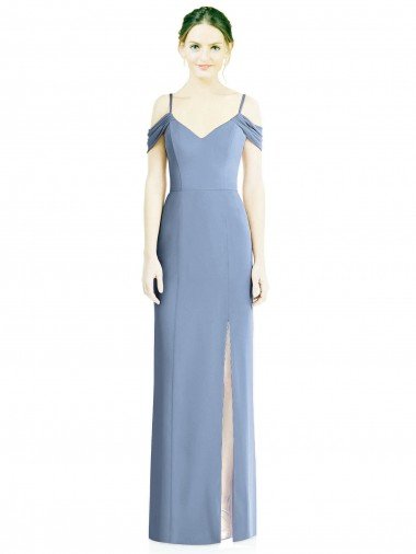 Draped Cold Shoulder Sweetheart Long Chiffon Formal Bridesmaid Dress Bristol