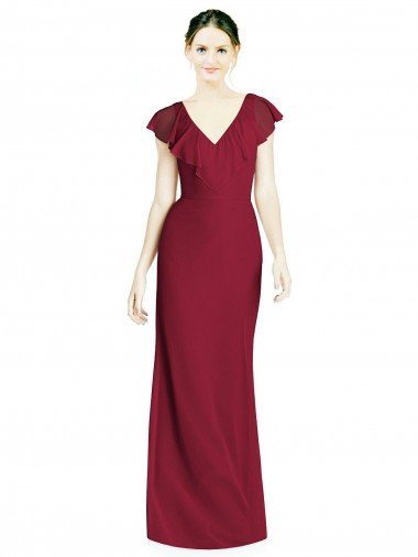 V-Neck V-Back Long Chiffon Bridesmaid Dress Bristol