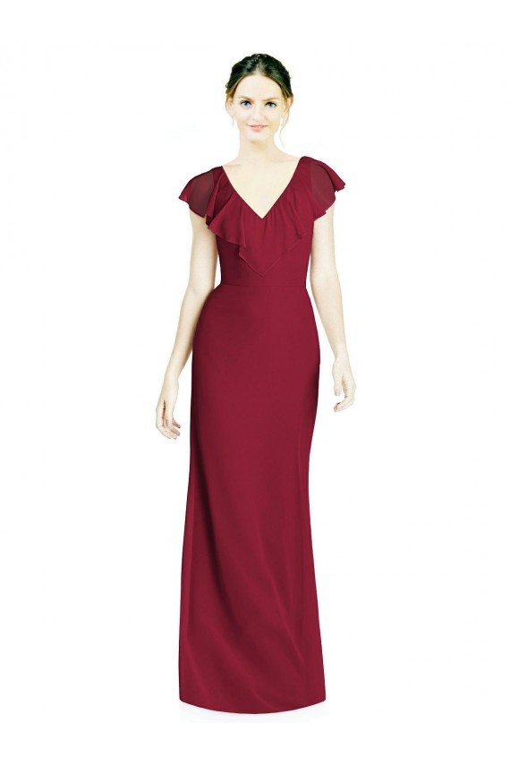 V-Neck V-Back Long Chiffon Bridesmaid Dress Bristol