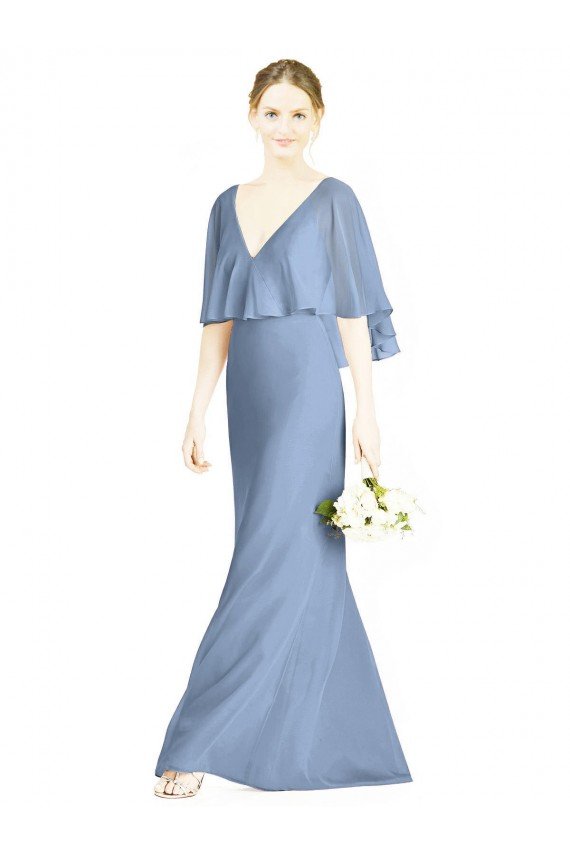 V-Back Trumpet Chiffon Bridesmaid Dress with Draped Cape Overlay Bristol