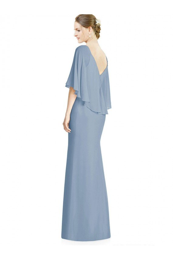 V-Back Trumpet Chiffon Bridesmaid Dress with Draped Cape Overlay Bristol