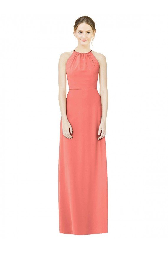 Open Back Shirred Halter Chiffon Bridesmaid Dress Bristol