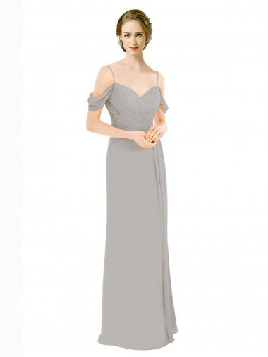 Draped Cold Shoulder Chiffon Bridesmaid Dress with Pleated Wrap Bodice Bristol