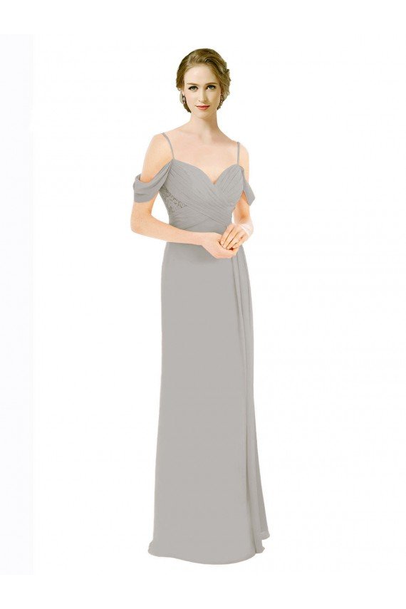 Draped Cold Shoulder Chiffon Bridesmaid Dress with Pleated Wrap Bodice Bristol