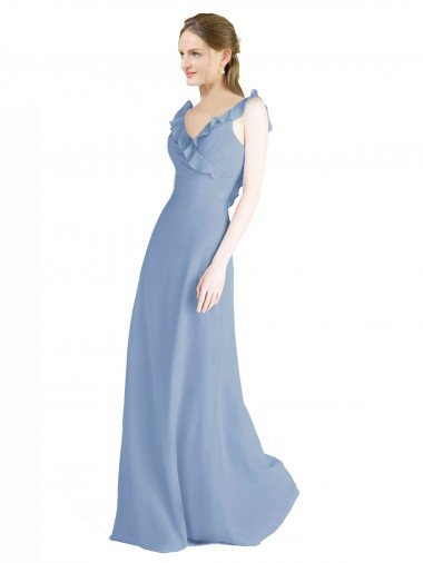 Fluted Chiffon Wrap Bridesmaid Dress with Ruffles V-Neck Bristol