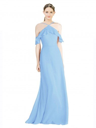 Halter Frill Cold Shoulder A-Line Chiffon Bridesmaid Dress Bristol
