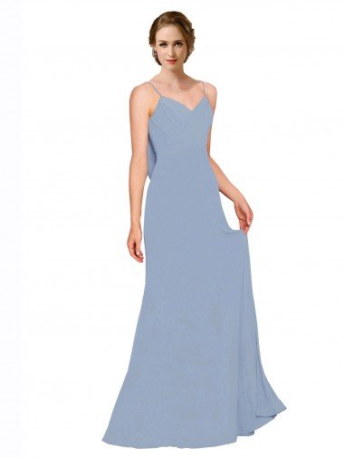 Cowl Back Long Chiffon Slip Bridesmaid Dress with Straps Bristol