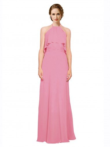 Ruffle Halter Neck A-Line Chiffon Bridesmaid Dress with Open Back Bristol