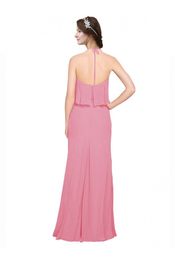 Ruffle Halter Neck A-Line Chiffon Bridesmaid Dress with Open Back Bristol