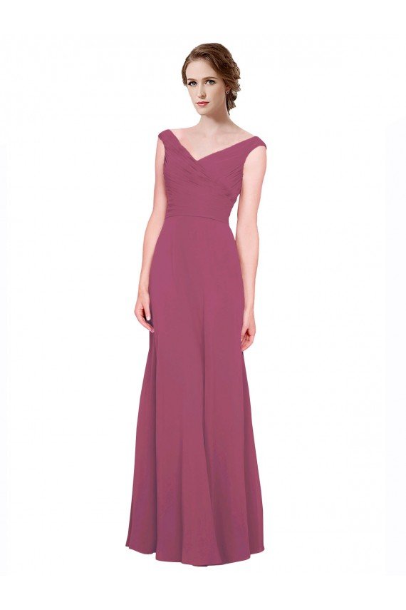 V-Neckline Long Chiffon Bridesmaid Dress with Wide V-Back Bristol