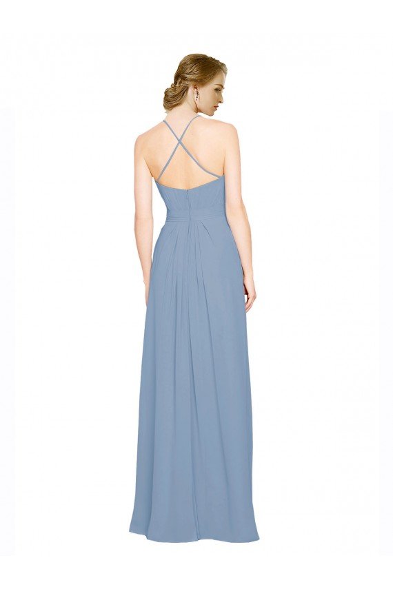 Pleated Halter Neckline A-Line Chiffon Bridesmaid with Criss Cross Back Bristol