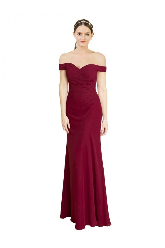 Off the Shoulder Long Chiffon Bridesmaid Dress / Prom Dress with Pleats Bristol