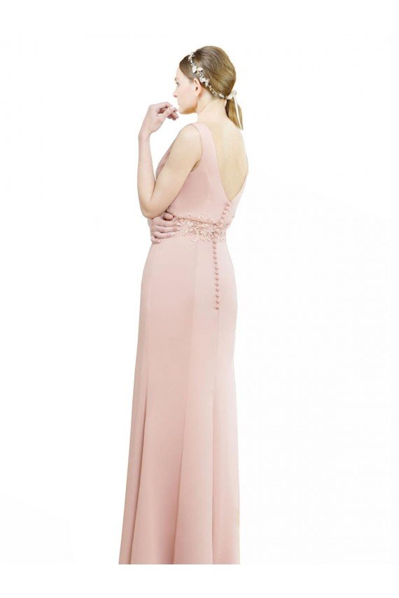 Full Length Long Chiffon Bridesmaid Dress with Pleated Lace Waist Bristol