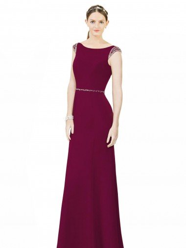 Slim Chiffon Bridesmaid Dress with Embellished Capped Sleeves Bristol
