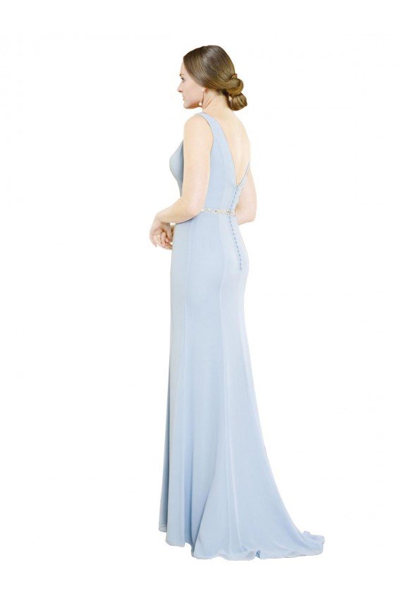 Full Length Chiffon Bridesmaid Dress with Sparkly Neckline and Belt Bristol