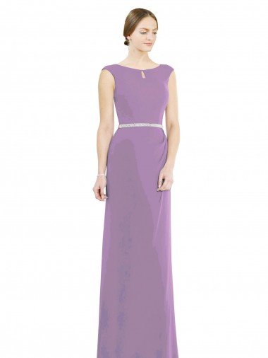 Long Chiffon Bridesmaid Dress with Boat Neckline and Keyhole Bristol