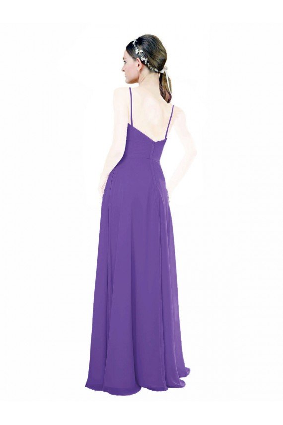 Long Chiffon A-Line Bridesmaid Dress with Deep V-Neckline and Side Slit Bristol