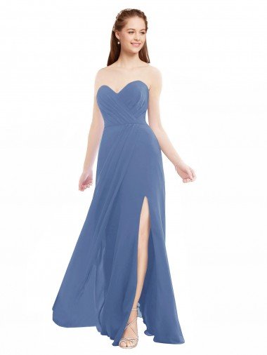 Classic Strapless Bridesmaids Dress with Draped Sweetheart Bodice and Side Slit Bristol