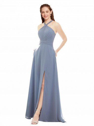 High Neck Chiffon Bridesmaid Dress with Draped Bodice Bristol