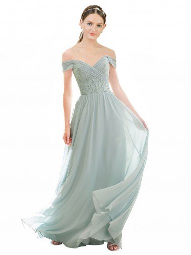 Romantic Bridesmaid Dress with Embroidered Off the Shoulder Bodice Bristol
