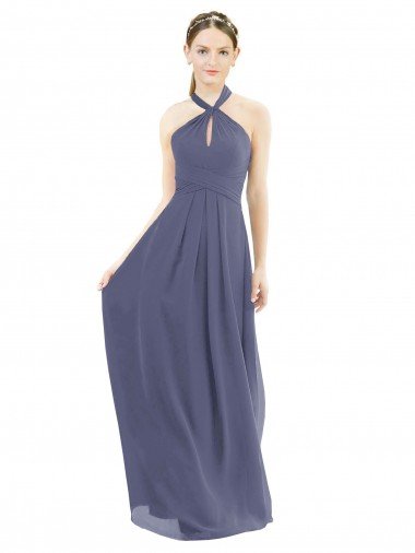 High Halter Neck Chiffon Bridesmaid Dress with Twist-Tie Bristol