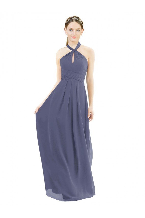 High Halter Neck Chiffon Bridesmaid Dress with Twist-Tie Bristol