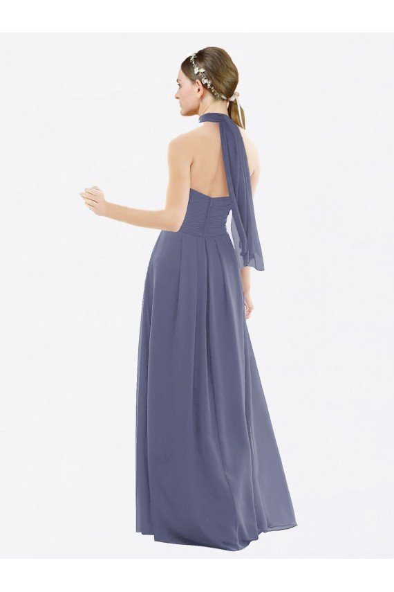 High Halter Neck Chiffon Bridesmaid Dress with Twist-Tie Bristol