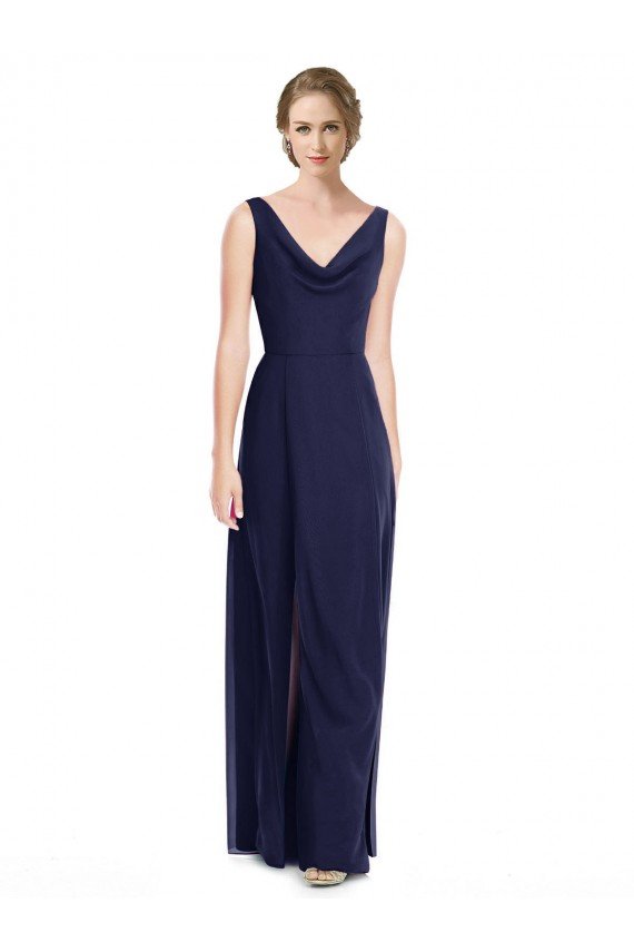 Cowl Neck Deep V-Back Chiffon Bridesmaid Dress with Side Front Slits Bristol